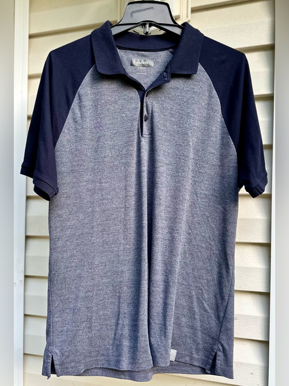 Alfani Heather Gray Polo with Navy Raglan Sleeves